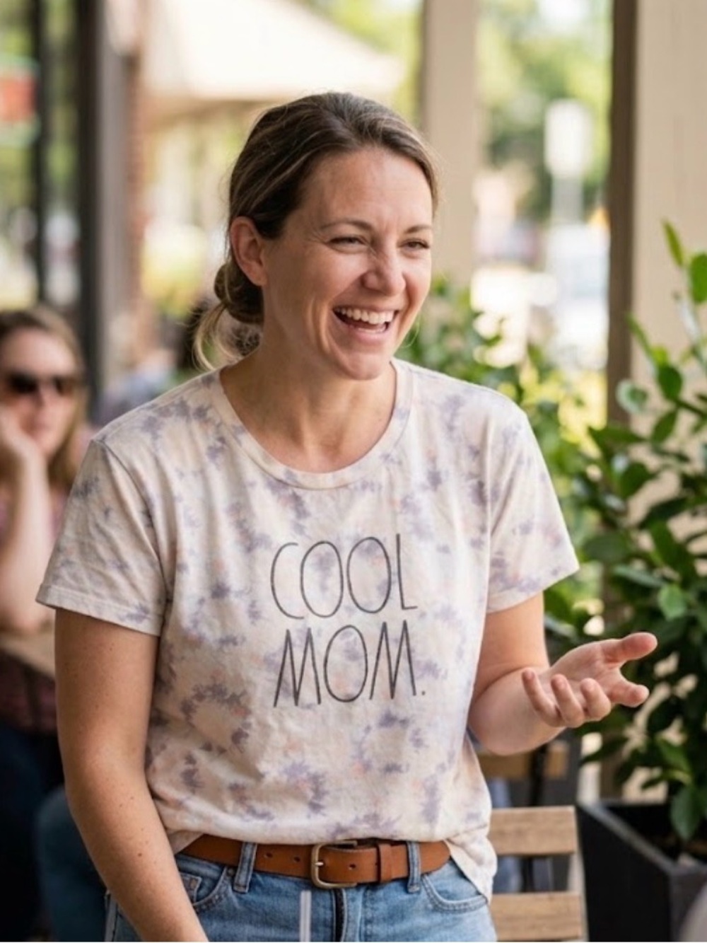 Rae Dunn Tie-Dye "COOL MOM" Short Sleeve Tee - White & Light Purple